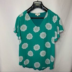 The Loft Teal Mandala Blouse Like New Turquoise Soft Stretchy